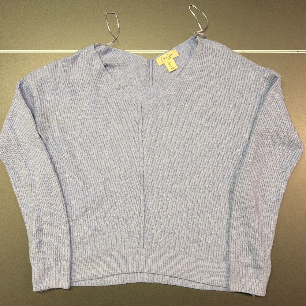 Jessica Simpson Women's L Light Blue V-Neck Knit Sweater Oversized Cozy Pullover